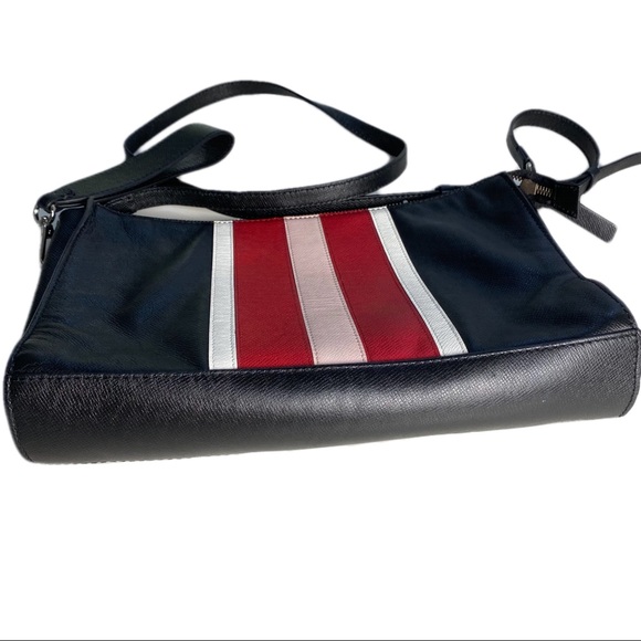 WHBM Leather Colorblock Striped Clutch Crossbody Shoulder Purse Red Pink Black - Picture 5 of 15
